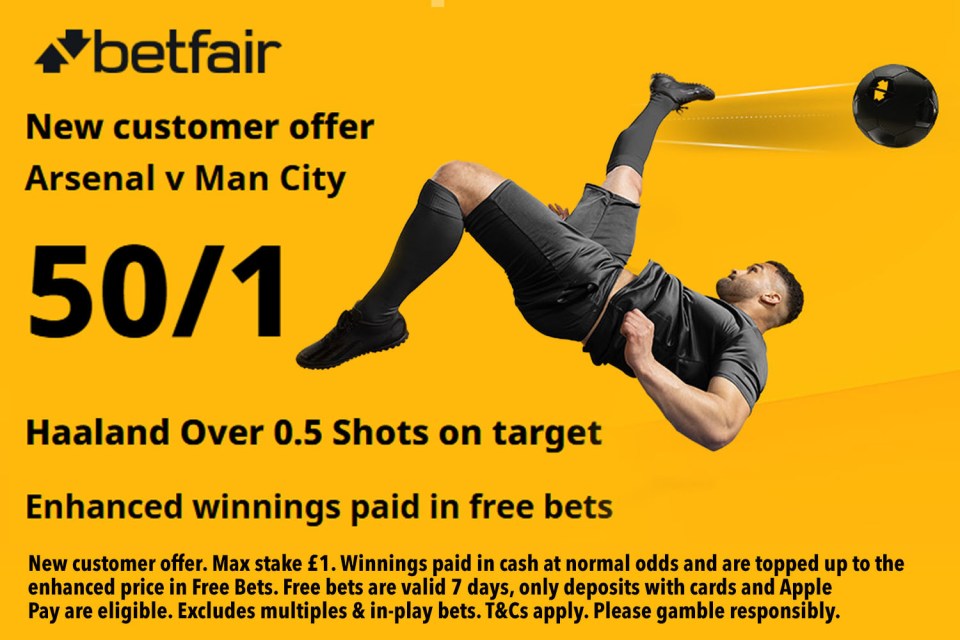 You are currently viewing Arsenal v Manchester City betting offer: Get 50/1 on a Haaland shot on target with Betfair