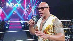 Read more about the article WWE fans all make the same joke as The Rock appears to forget his lines in ‘brutal’ NXT appearance