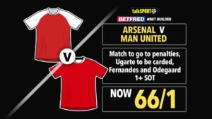 Read more about the article Arsenal vs Man United 66/1 bet builder: Get talkSPORT’s FA Cup tip on Befred