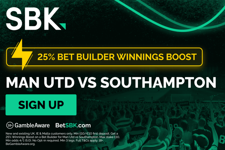 You are currently viewing Manchester United v Southampton boost: Get a 25% bonus on bet builders with SBK