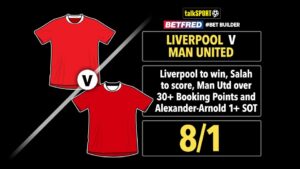 Read more about the article Liverpool vs Man United 8/1 Bet builder: Get talkSPORT’s Premier League tip on Betfred