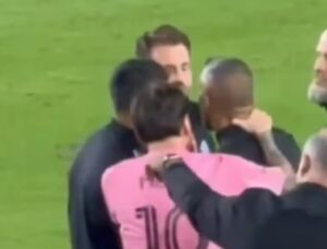 Read more about the article Shocking moment Lionel Messi grabs opposition coach by the neck after screaming in referee’s face