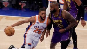 Read more about the article Knicks’ five-game winning streak snapped with 128-112 loss to LeBron James, Lakers