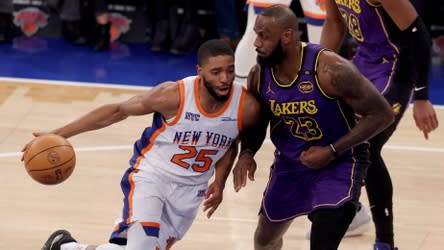 You are currently viewing Knicks’ five-game winning streak snapped with 128-112 loss to LeBron James, Lakers