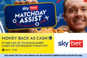 Read more about the article Tottenham v Manchester City betting offer: Money back as CASH if one leg lets you down with Sky Bet