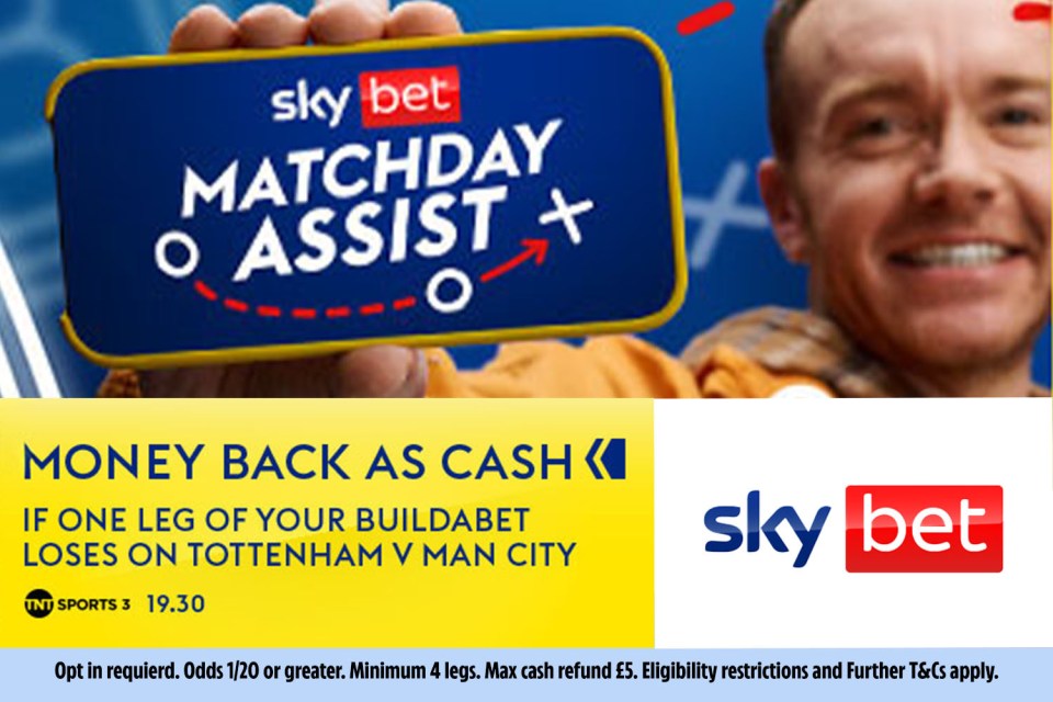 You are currently viewing Tottenham v Manchester City betting offer: Money back as CASH if one leg lets you down with Sky Bet