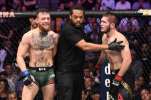 Read more about the article Conor McGregor seemingly SPITS in face of fan who heckled UFC star with Khabib Nurmagomedov comment