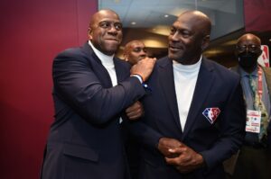 Read more about the article ‘Old dog right there’ – Unseen footage shows Michael Jordan trash-talk Magic Johnson and lay down challenge at All-Star Game