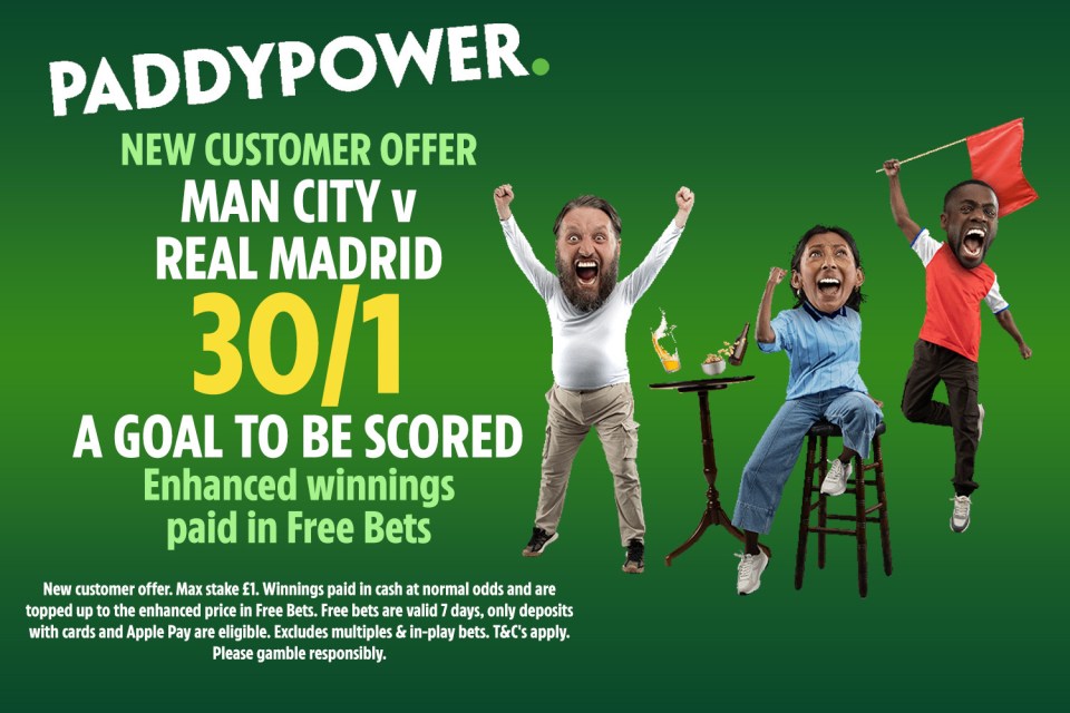 You are currently viewing Manchester City v Real Madrid betting offer: Get 30/1 on a goal to be scored with Paddy Power