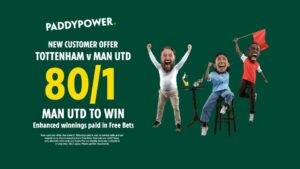 Read more about the article Tottenham v Manchester United betting offer: Get 80/1 on United to win with Paddy Power