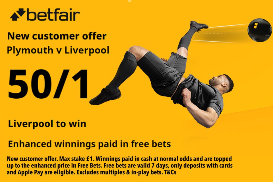 You are currently viewing Plymouth v Liverpool betting offer: Get 50/1 on Liverpool to win with Betfair