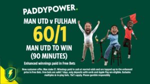 Read more about the article Manchester United v Fulham betting offer: Get 60/1 on United to win with Paddy Power