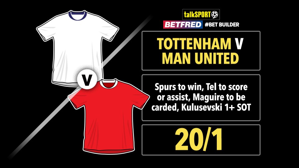 Read more about the article Tottenham v Manchester United 20/1 Bet Buillder: Bet £10 and get £50 in free bets with Betfred