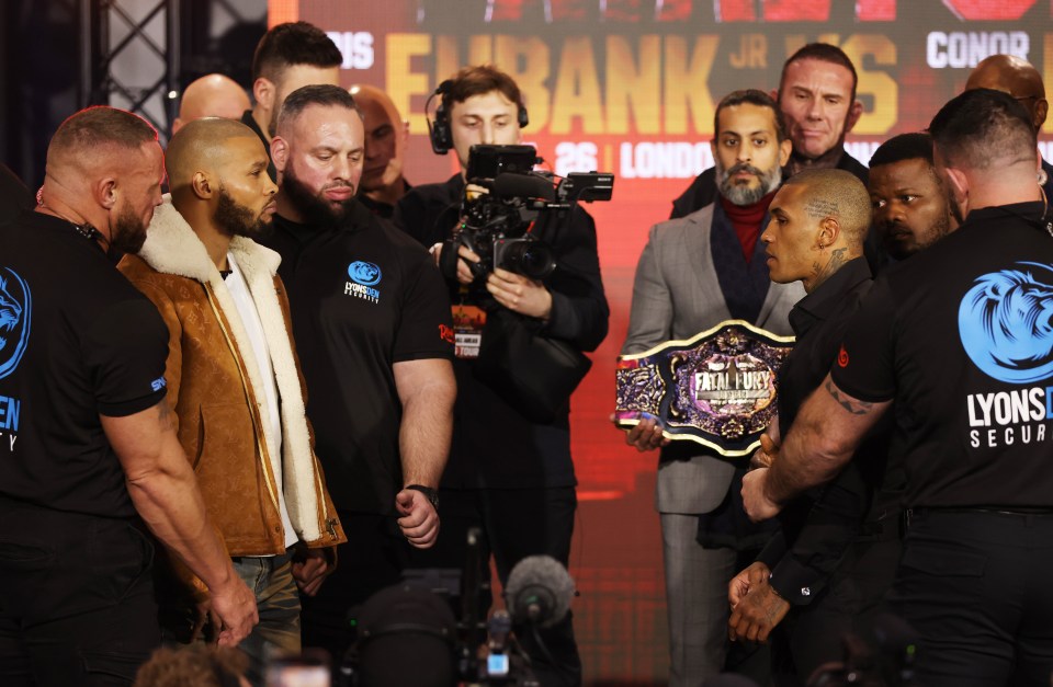 You are currently viewing Chris Eubank Jr and Conor Benn held back by sea of security in TWO tense face-offs after egg incident