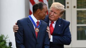 Read more about the article Tiger Woods, President Donald Trump play golf on Sunday morning ahead of Trump’s Super Bowl visit