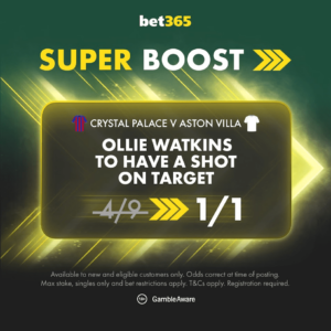 Read more about the article Crystal Palace v Aston Villa odds boost: Get EVENS on Watkins to score with bet365