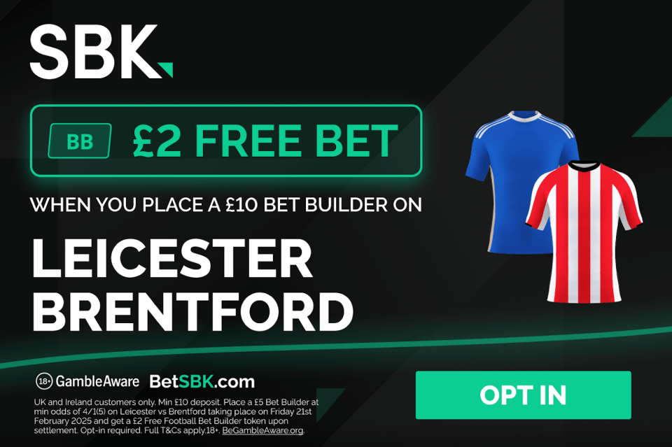 Read more about the article Leicester v Brentford betting offer: Get a free £2 bet when you bet £5 with SBK