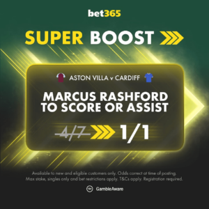 Read more about the article Aston Villa v Cardiff odds boost: Get EVS on Rashford to score or assist with bet365