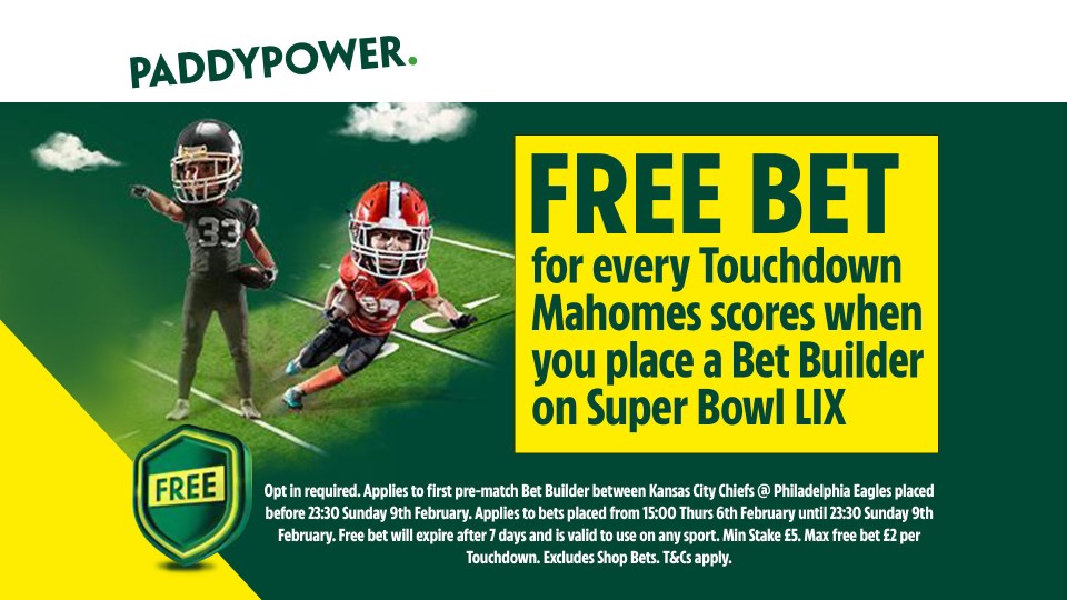 You are currently viewing Super Bowl LIX betting offer: FREE BET every Touchdown Mahomes scores on Paddy Power