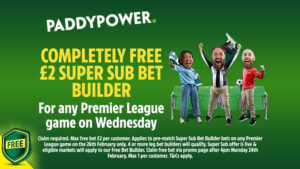 Read more about the article Premier League betting offer: Completely free £2 bet builder on Wednesday with Paddy Power