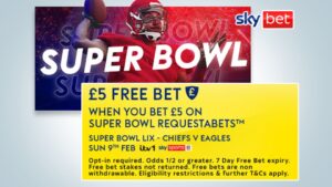 Read more about the article Super Bowl LIX betting offer: Bet £5 on RequestABets get £5 Free Bet on SkyBet