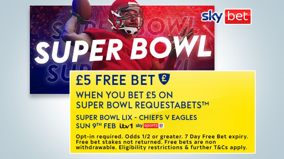 You are currently viewing Super Bowl LIX betting offer: Bet £5 on RequestABets get £5 Free Bet on SkyBet