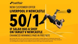 Read more about the article Liverpool vs Newcastle betting offer: Get 50/1 Mo Salah 1+ shot on target on Betfair