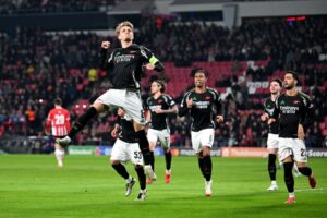 Read more about the article Arsenal break two stunning Champions League record as they thump PSV to all-but secure quarter-final spot