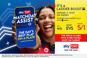 Read more about the article Club Brugge v Aston Villa ladder boost: Get up to 5/1 on an Asensio boost with Sky Bet