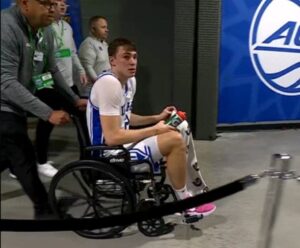 Read more about the article ‘Scary scene’ – Cooper Flagg spotted in a wheelchair after nasty ankle injury that leaves fans sweating his March Madness status