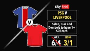 Read more about the article PSG v Liverpool odds boost: Get 3/1 on Salah, Diaz and Dembele to have a shot on target each with Sky Bet