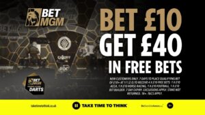 Read more about the article Premier League Darts betting offer: Bet £10 and get £40 in free bets with BetMGM