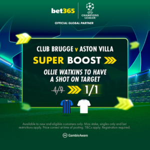 Read more about the article Club Brugge v Aston Villa odds boost: Get EVENS on a Watkins shot on target with bet365