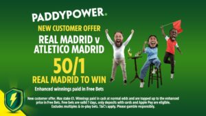 Read more about the article Real Madrid vs Atletico betting offer: Get 50/1 on Real to win on Paddy Power