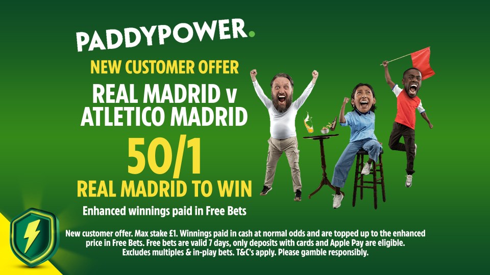 You are currently viewing Real Madrid vs Atletico betting offer: Get 50/1 on Real to win on Paddy Power