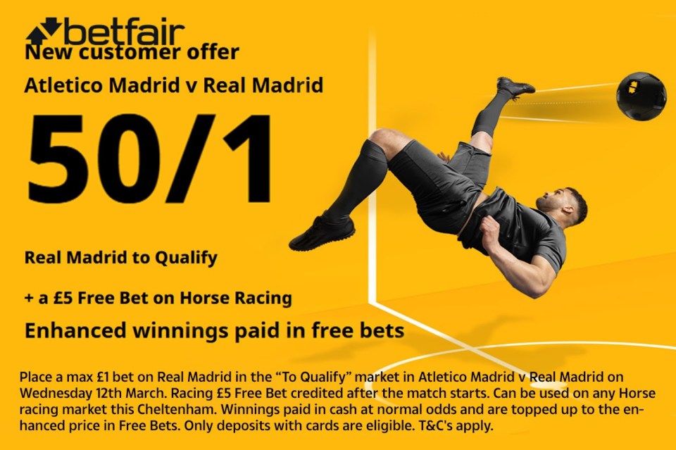 You are currently viewing Atletico Madrid v Real Madrid betting offer: Real Madrid to qualify 50/1 and £5 free Cheltenham bet