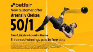 Read more about the article Arsenal v Chelsea betting offer: Get 50/1 on either team to score with Betfair