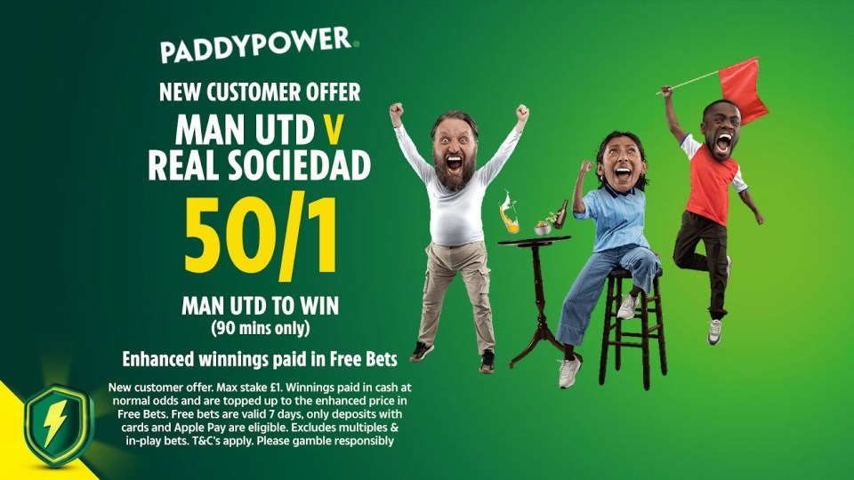 You are currently viewing Manchester United v Real Sociedad betting offer: Get 50/1 on Manchester United to win in 90 mins with Paddy Power