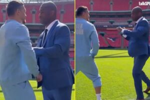 Read more about the article Daniel Dubois shoves Oleksandr Usyk in first face-off as security intervenes on Wembley pitch