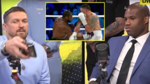 Read more about the article Oleksandr Usyk and Daniel Dubois argue in awkward face-off over controversial low blow