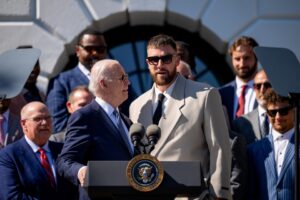Read more about the article Patrick Mahomes is not around to stop Travis Kelce completing Presidential mission but makes quick exit to avoid ‘getting tasered’
