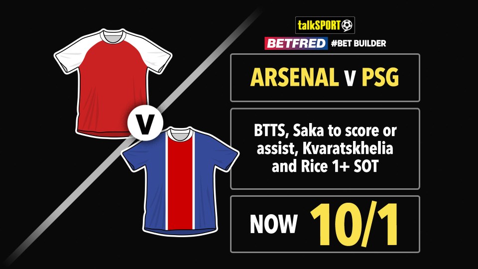 You are currently viewing Arsenal v PSG 10/1 Bet Builder plus get £50 in free bets with Betfred