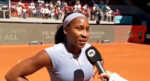 Read more about the article Coco Gauff’s startled reaction after being plunged into silence during interview as power cut causes Madrid Open chaos