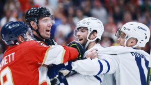 Read more about the article ‘Reckless and dangerous’ – Max Domi’s buzzer hit sparks all-out NHL brawl between Maple Leafs and Panthers