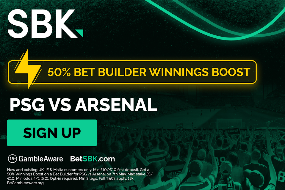 You are currently viewing PSG vs Arsenal betting offer: Get 50% winnings boost on bet builders with SBK