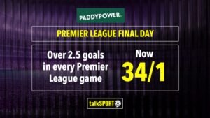 Read more about the article Premier League final day: Get 34/1 on over 2.5 in every game with Paddy Power
