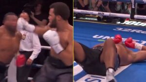 Read more about the article Moses Itauma leaves ex-NFL rival flat on back dropping him three times en route to devastating KO win