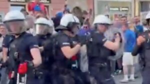Read more about the article Chelsea and Real Betis fans brawl in street as police use tear gas after glass and chair thrown