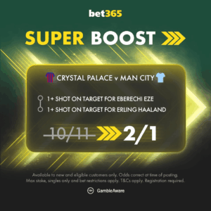 Read more about the article FA Cup final super boost: Get 2/1 on Haaland and Eze to have 1+ SOT each with bet365