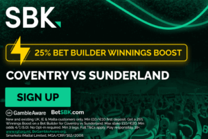 Read more about the article Coventry v Sunderland betting offer: Get a 25% boost on bet builder winnings with SBK